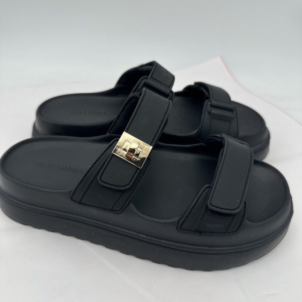 Steve Madden Bigschmona Black Platform Slides Womens Sandals Sz 10 NWOT